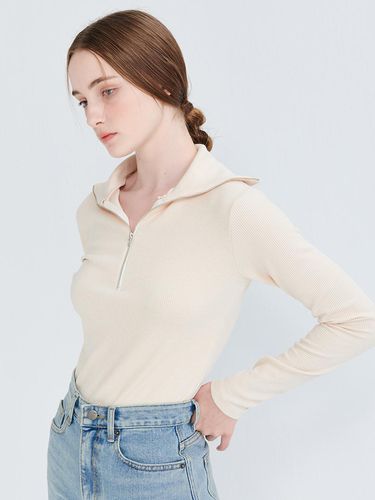 ZIP-UP RIBBED T-SHIRT LIGHT BEIGE - camino - Modalova