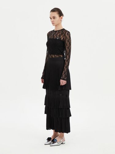 Atelier] Layered Pleated Back Banding Long Skirt - LUCKY CHOUETTE - Modalova