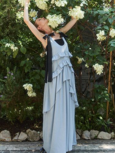 Atelier] Frill Color Block Long Dress - LUCKY CHOUETTE - Modalova