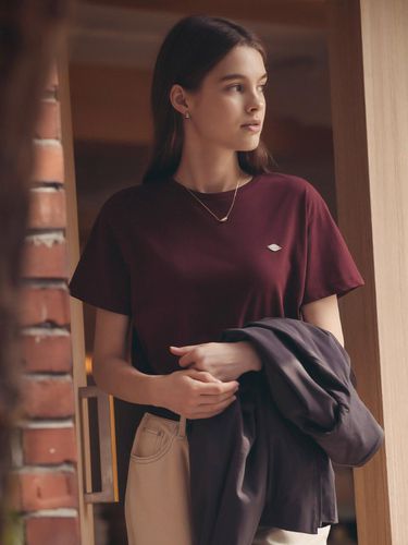 Silket cotton half sleeve t-shirt_Burgundy - TILLIDIE - Modalova