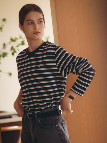 Bonheur stripe cotton t-shirt_Navy&Sky blue - TILLIDIE - Modalova