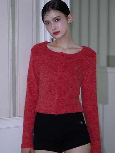 Mohair Round Cardigan [Rose Red] - Rosefrantz - Modalova