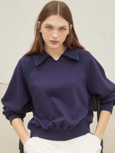 Cable Collar Sweatshirt - Navy - ourhope - Modalova