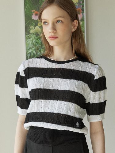 Ribbon Tie Two-Way Knit - Black Stripe - ourhope - Modalova