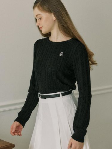 Cable Ribbon Long Sleeve Knit - Black - ourhope - Modalova