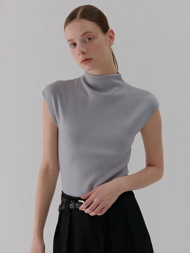 HALF-NECK CAP SLEEVE KNIT GRAY - camino - Modalova