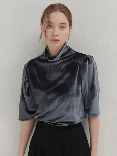 VELVET TURTLENECK T-SHIRT CHARCOAL - camino - Modalova