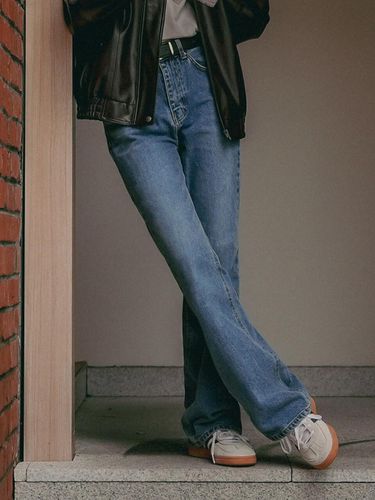 Semi boots cut hybrid denim pants_Blue - TILLIDIE - Modalova