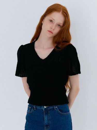 SUMMER V-NECK SHIRRING KNIT BLACK - camino - Modalova