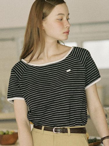 Cotton Scoop Neck T-shirt - Black - ourhope - Modalova