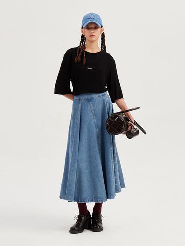 Printed Color Denim Hool Long Denim Skirt - LUCKY CHOUETTE - Modalova