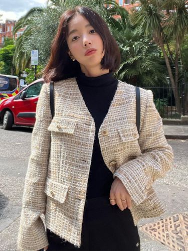 Collarless Tweed Jacket NEW4XJ707_91 - on&on - Modalova