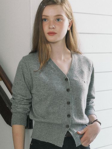 Cashmere Wool V-Neck Cardigan - Melange Grey - ourhope - Modalova