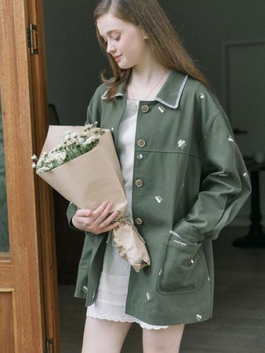 Margaret Embroidery Cotton Jacket - Green - ourhope - Modalova