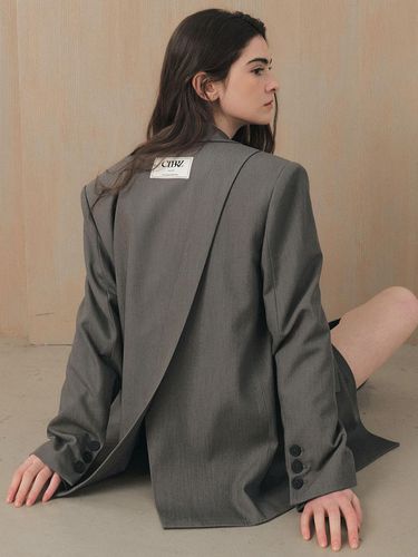 Wool loose fit diagonal cut single jacket_GREY - CITYBREEZE - Modalova