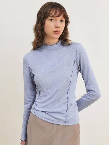 Wool Tencel Wave Detail Half-Neck T-shirt_Sky - CITYBREEZE - Modalova