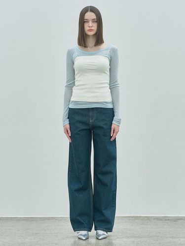 Nonefade Classy Wide Denim Pants_Indigo - ELLIOTI - Modalova