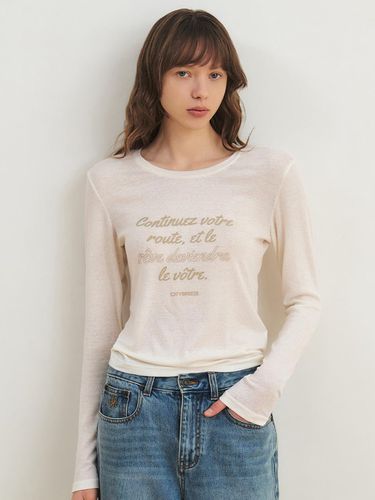 Wool Tencel French Lettering Long-Sleeved T-shirt - CITYBREEZE - Modalova