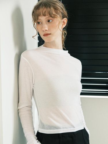 Half Neck See-Through T-Shirt_White - BASIKA - Modalova