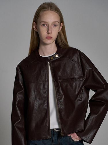 Leather Zip-up Jacket_Brown - ELLIOTI - Modalova