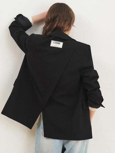 Wool loose fit diagonal cut single jacket_BLACK - CITYBREEZE - Modalova