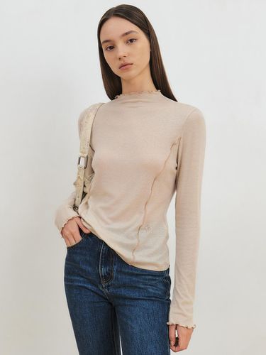 Wool Tencel Wave Detail Half-Neck T-shirt_BEIG - CITYBREEZE - Modalova