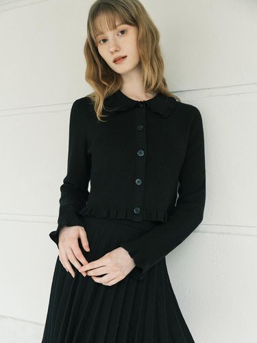 Collar frill knit cardigan_black - BASIKA - Modalova