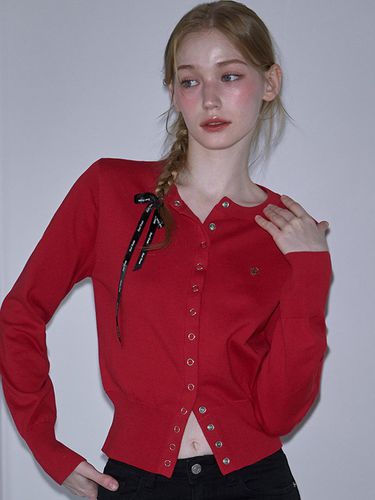 Eyelet Round Cardigan[Rose Red] - Rosefrantz - Modalova