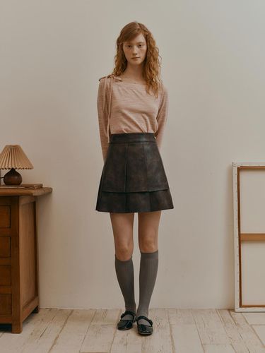 LEATHER PLEATED SKIRT_BROWN - AMIDI - Modalova