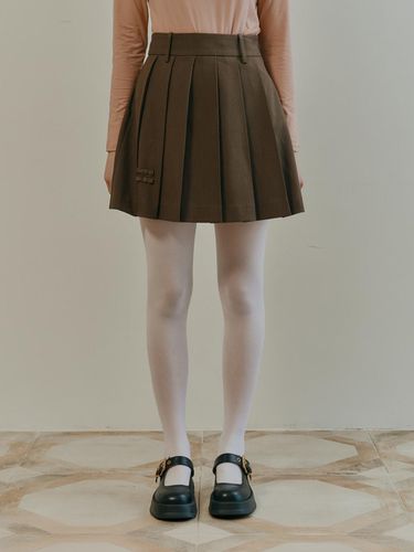 RIBBON POINT PLEATS SKIRT_BROWN - AMIDI - Modalova