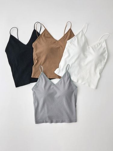 Basic Built-in Cap V-neck Strap Sleeveless Top - KOZNOK - Modalova