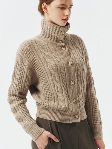 High-neck cable cardigan_BEIGE - ARTID - Modalova