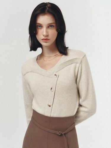 Heart-neck wool pullover knitwear_LIGHT KHAKI - ARTID - Modalova