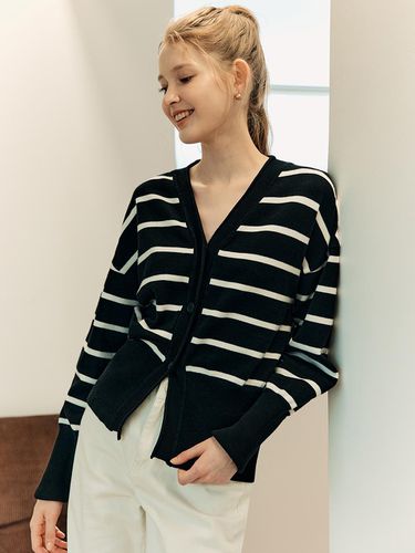 Volume Stripe Knit Cardigan / Black - ZEROSTREET - Modalova