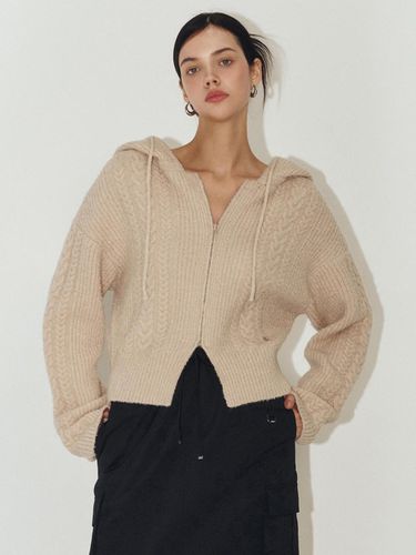 Hooded Zip-Up Cardigan_BEIGE - ARTID - Modalova