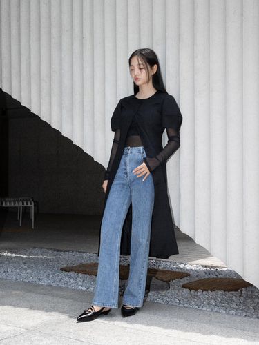 Washed straight denim pants (BLUE) - itMICHAA - Modalova