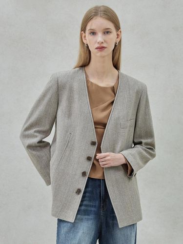 Wool Collarless Jacket_Melange Beige - hyyk - Modalova