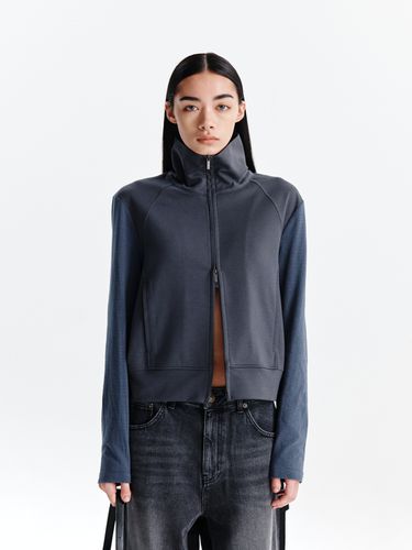 HIGH NECK SLEEVE STRIPE JERSEY ZIP UP - Matin Kim - Modalova