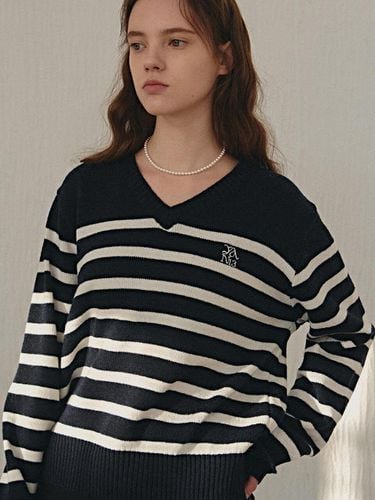 MINIMAL STRIPE V NECK KNIT_NAVY - YAN13 - Modalova