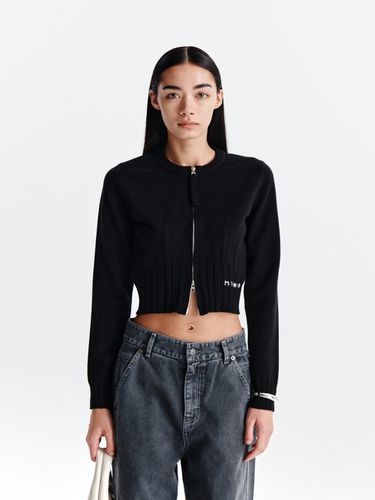 ROUND ZIP UP CROP CARDIGAN IN BLACK - Matin Kim - Modalova