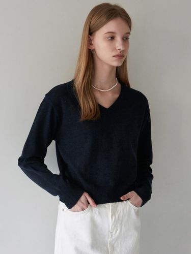 BASIC V-NECK SIMPLE KNIT_NAVY - YAN13 - Modalova