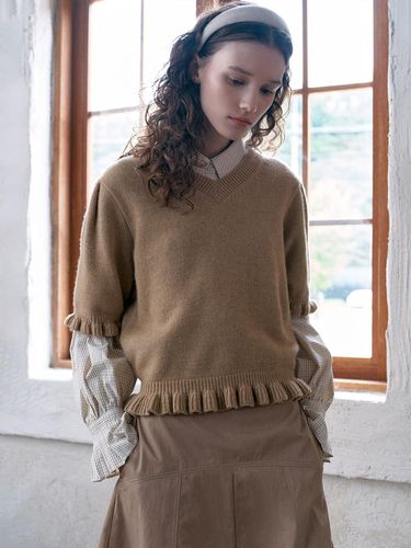 V-neck Frill Half Sleeve Knit Pullover VC2478PO701 - VOCAVACA - Modalova