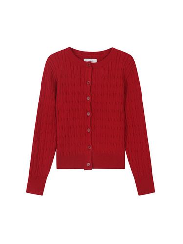 Basic Round Neck Cable Cardigan (TJCCI2934) - VIKI - Modalova