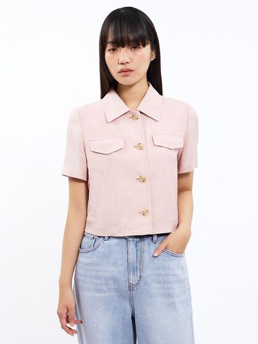 Linen cropped shirt jacket_AWWJKO21740 - SISTINA - Modalova