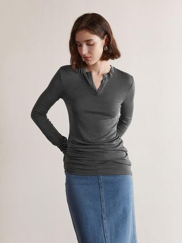 YY_Slim knit button hem long top_4color - yyiam - Modalova