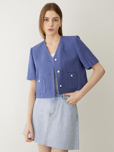 Collarless V-neck Cropped Jacket_AWWJKN21090 - SISTINA - Modalova