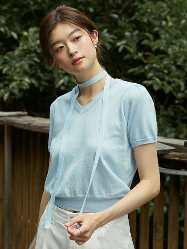 Pale v neck ribbon choker summer knit - ADAUL - Modalova