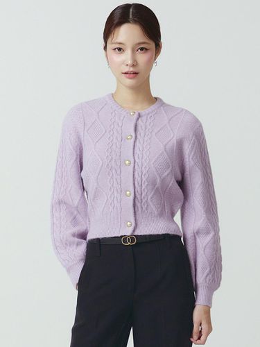 Round Neck Cable Trim Cardigan (LILAC) - itMICHAA - Modalova