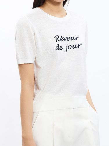 Lettering Embroidered Short-Sleeved Knitwear_ASKPO - SISTINA - Modalova