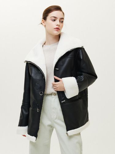 Medium Length Leather Shearling Jacket - NICE CLAUP - Modalova